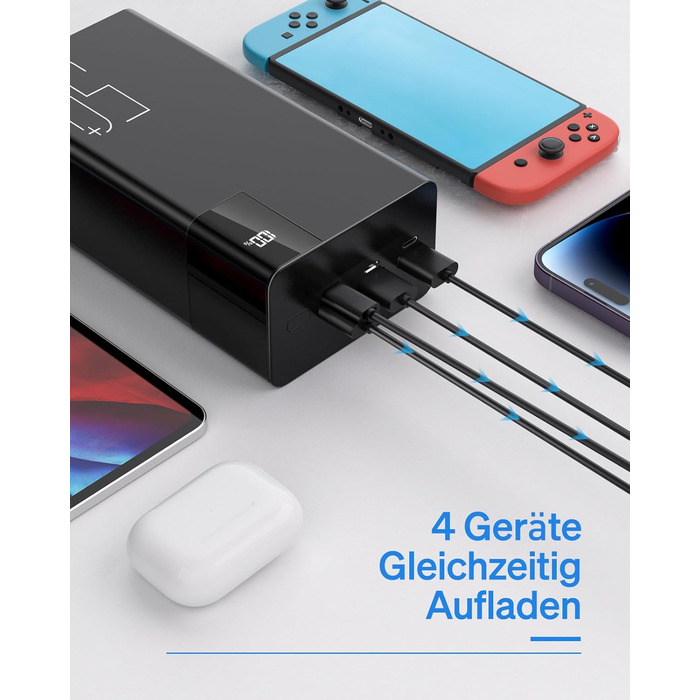 Power Bank 50000mAh: Портативний зарядний пристрій з великою ємністю 2×25000mAh, швидка зарядка 22,5W, ліхтарик, чорний