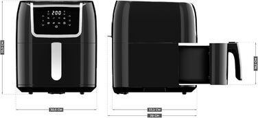 Фритюрниця VERTENZ Taste 70, 7,7 л, аерофритюрниця XXL, 1800 Вт, LED-екран, 8 програм, антипригарний кошик, без олії, чорна