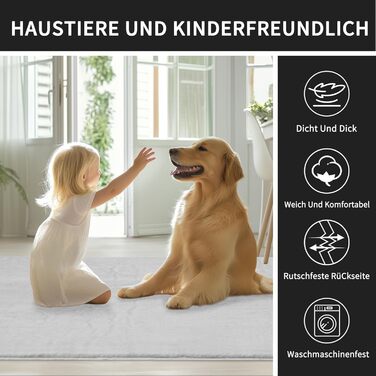 Sour Lemon Rug Living Room 200x300, Rug Children's Room Smooth Rug Gray Rabbit Fur Short Pile Washable Rug, Modern Non-Slip Rug for Bedroom, Fluffy Rug Area 140x200 Light Gray 140x200cm