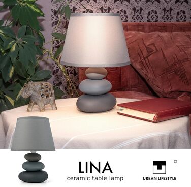 Нічна лампа 'Ліна' - керамічна настільна лампа з тканинним абажуром, сумісна з LED, E14, 230V (Сірий/Матовий)