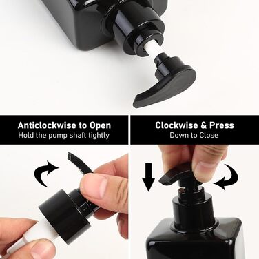 4 флакони для шампуню, мила та гелю для душу, 500 мл, з дозатором, наклейки, градієнт чорного кольору