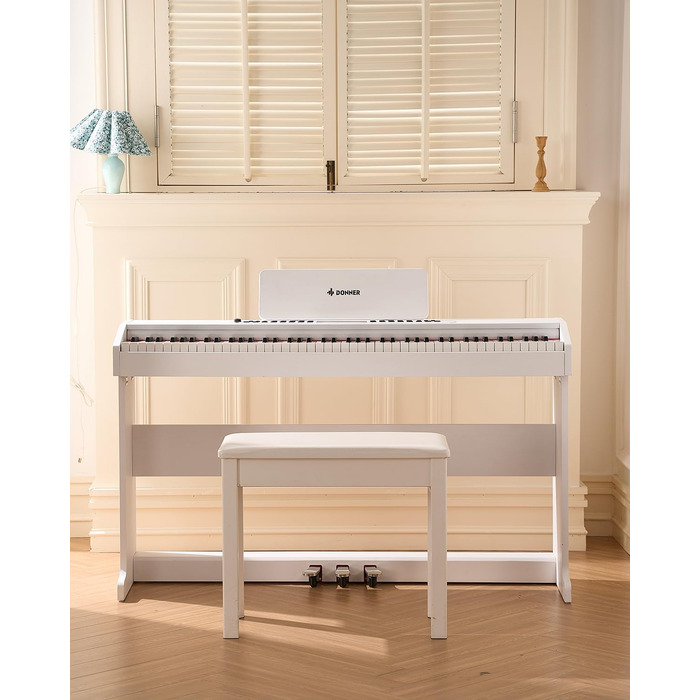 Цифрове піаніно Donner DDP-95 для початківців з 88 важними клавішами, бездротове підключення, LCD дисплей, 610 тембрів, 600 ритмів, 3 навчальні режими, біле