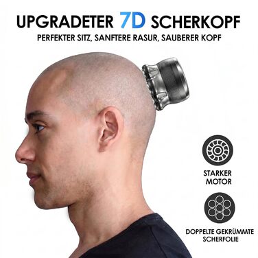 ICARE Машинка для гоління голови чоловіча 7D з магнітною голівкою, IPX6, USB-C, 1200mAh, сухе/вологе гоління + 2 насадки