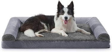 FURTIME Orthopedic Dog Bed for Large Dogs - Ergonomic Dog Cushion - 89x64 cm Dog Sofa Washable Dog Cushion (L - L 89 x W 64 x H 17 cm, Grey)