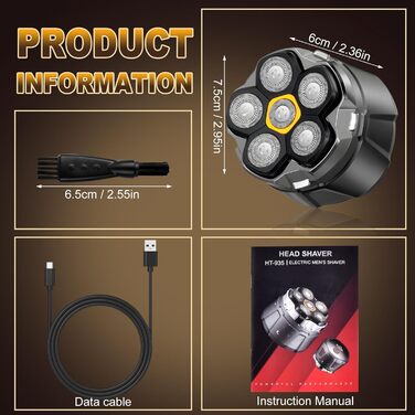Електричний гостростример для голови чоловічий з LED-дисплеєм, водонепроникний, 6D гнучкий, з плаваючою головкою, для сухого та вологого гоління
