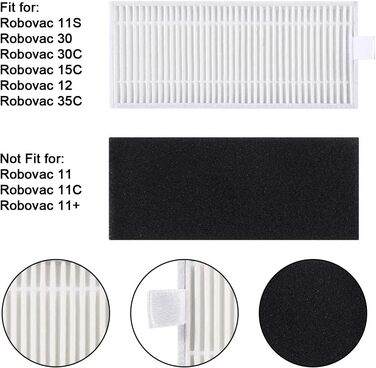 Запчастини для пилососів Eufy RoboVac 11S Max, 15C Max, 30C Max: 12 шт. (ролик, 4 фільтри HEPA, 6 бічних щітки, щітка для очищення)