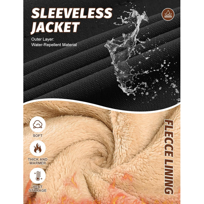 Чоловіча зимова жилетка Xnova з термопідкладкою Sherpa: тепла флісова жилетка, без рукавів, для полювання, роботи та активного відпочинку. Чорний колір, розмір M