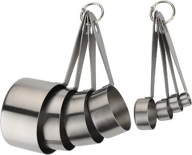 Stainless steel measuring cups and spoons, set of 8 consisting of 4 measuring cups and 4 spoons for dry and liquid ingredients