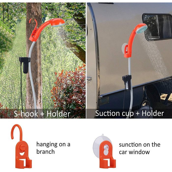 Кемпінгова душова кабіна Zooma з насосом, портативна душова для відпочинку на природі та саду (Orange 1, 2 батареї)