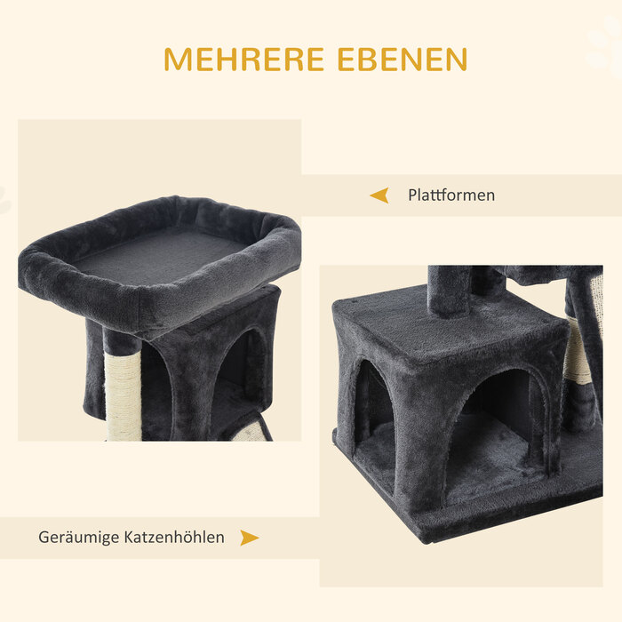 PawHut Sisal Kratzbaum до 30 кг котячий будиночок з сизалевою колоною, дряпальною дошкою, плюшем темно-сірого кольору для активних котів