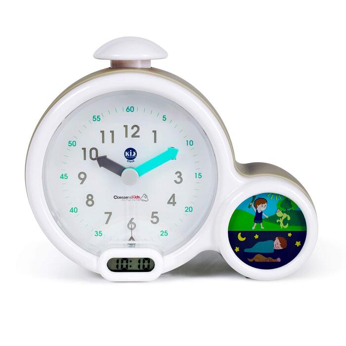 Pabobo Kid Sleep - Alarm Clock - Educational Children's Alarm Clock Day / Night Light - Dual Display and 3 Alarms to Choose From - Works on DC or Batteries – Grey