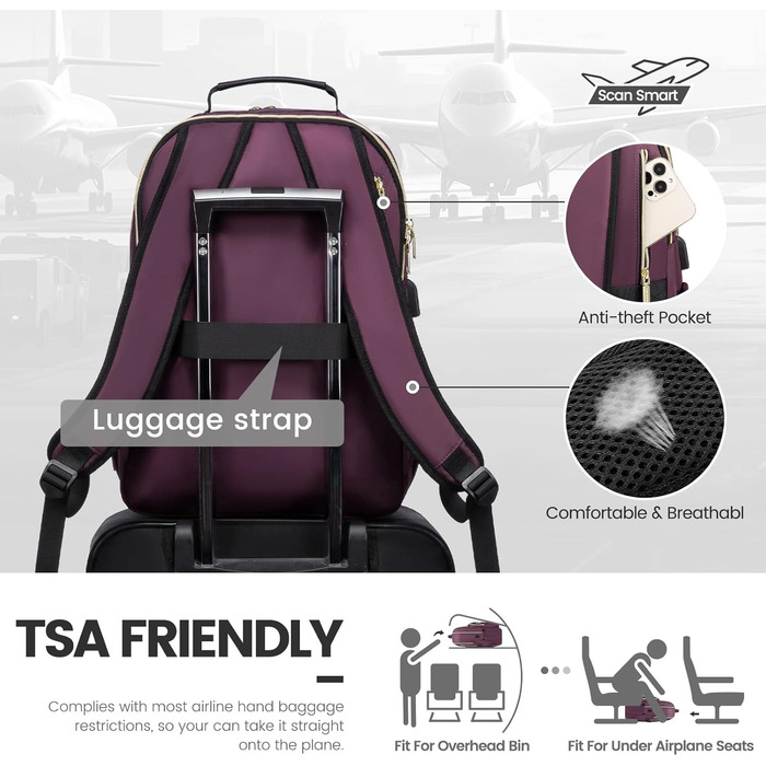 LOVEVOOK Рюкзак для жінок, великий, 15.6 дюймів, для ноутбука, водонепроникний, шкільний, для дівчат-підлітків, чорний, елегантний, для роботи, для школи, університету, подорожей, 15.6 дюймів (15.6', Темно-фіолетовий-1)