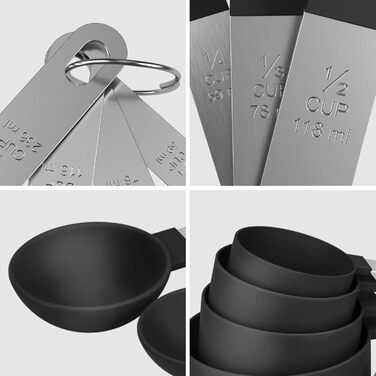 Набір мірних ложок та мірний стакан з нержавіючої сталі, 8 шт. - для рідин та твердих інгредієнтів, випічки, кулінарії