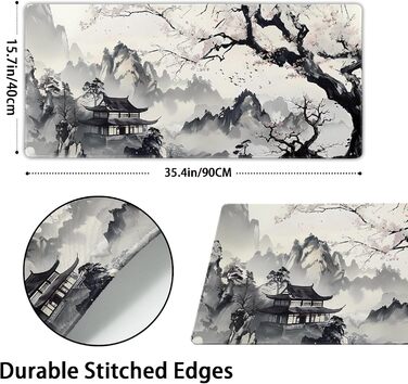 Килимок для миші XXL, 90 x 40 см, Аніме-стиль, дизайн, для геймінгу та офісу, чорний, з гумовою основою та прошитими краями