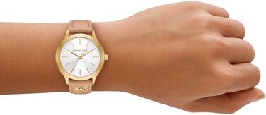 Жіночий годинник Michael Kors Slim Runway кварцовий, 38 мм, з бежевим шкіряним ремінцем