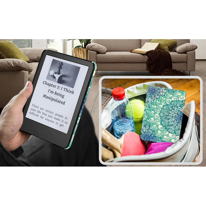 Чохол TOKILO для Kindle 6' E-Reader (11-го покоління 2024/2022), м'яке PU-шкіряне покриття з авто-ввімкненням/вимиканням, не сумісний з iPad/Kobo/Tolino/Pocketbook/Sony E-Book Reader, темно-синій (Smaragd Illusionen.)