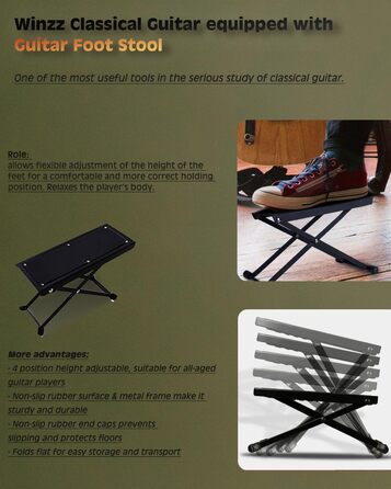 Класична гітара Winzz 4/4 для дорослих та дітей (від 11 років), набір для початківців - Чорний глянцевий (39 дюймів)