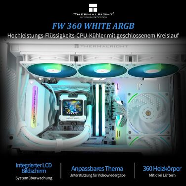 Thermalright FW 360 White ARGB: рідинна система охолодження CPU з 3 вентиляторами PWM, LCD-дисплей 320*240, підтримка AMD/Intel (AM4/AM5/LGA1700/1851)