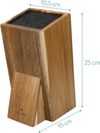 Navaris Acacia Wood Knife Block with Brush Insert - Unfitted Knife Block made of Wood - Universal for Kitchen Knives, Chef's Knives, Cooking Utensils - Brown