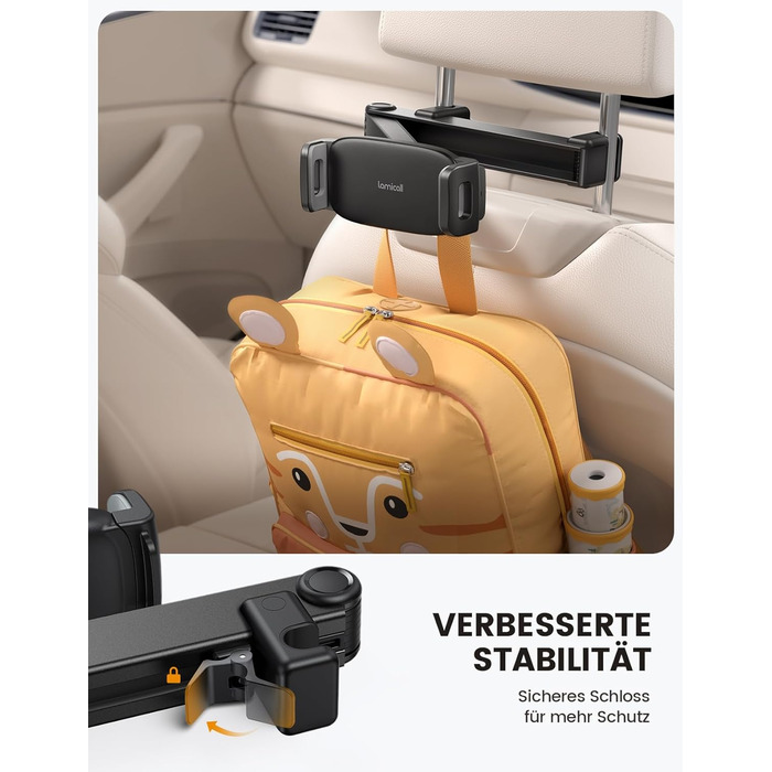 Тримач для планшету Lamicall у автомобільну підголівник - надійне кріплення, сумісний з iPad, smartphone, Switch, Samsung Tab (4.7-13 дюймів)