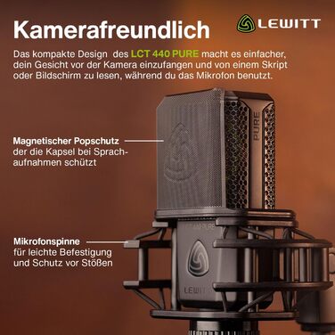 LCT 440 Pure - XLR конденсаторний мікрофон з 1' капсулою: ідеальний для вокалу, інструментів, подкастів та стрімінгу. У комплекті: мікрофонна павутина, поп-фільтр, вітрозахист та транспортна сумка.