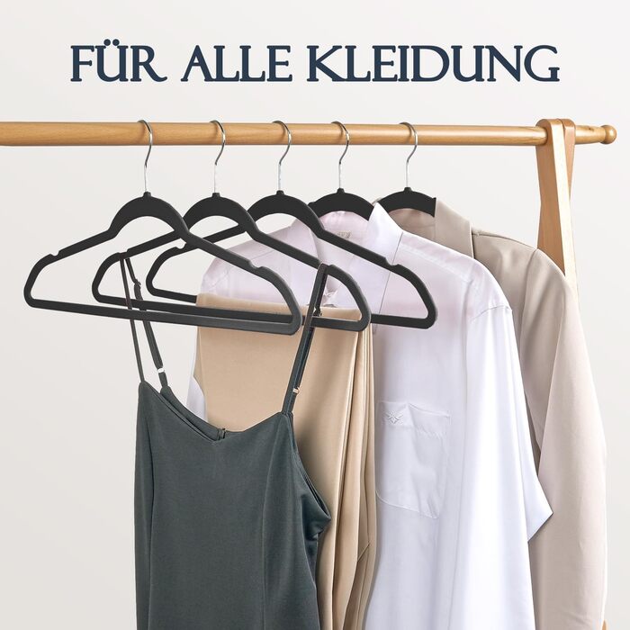 Плечики для одягу з оксамиту, 20 шт. - Плечики для економії місця, нековзні, міцні, 360° обертання - для сорочок, костюмів, светрів, штанів, 20 шт. (Чорний, 50 шт.)