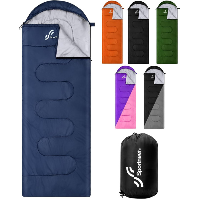 Сплячий мішок 3-4 сезони - ковдровий спальний мішок Легкий для кемпінгу, Outdoor. Ідеальний для дорослих та дітей 220x75см, темно-синій