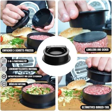Набір для приготування Smash Burger – 9 предметів: прес для бургерів, сплескач, 2 термокапелюхи, лопатка та шампури – подарунок для чоловіків та любителів гриля (колір: коричневий)