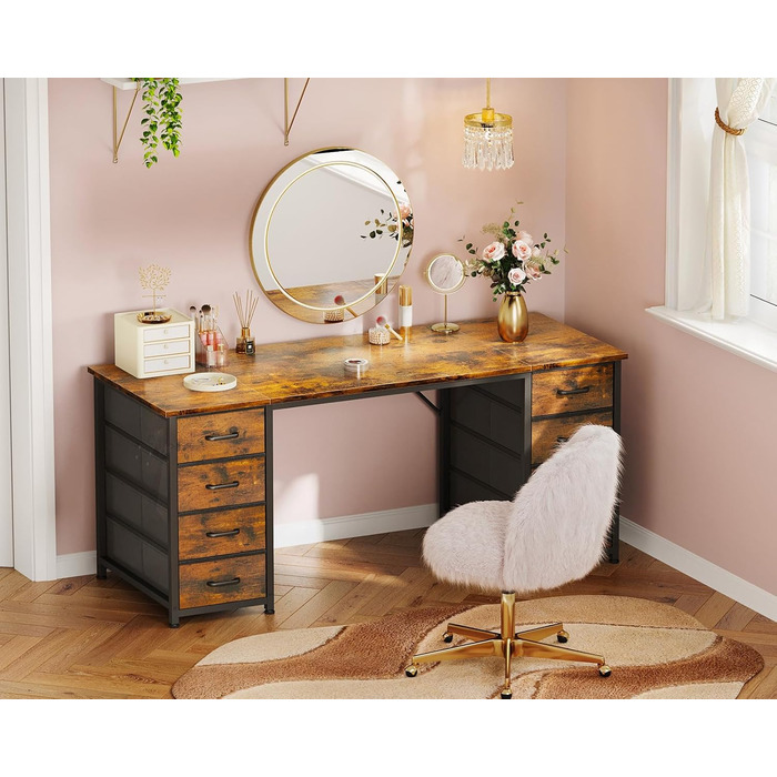 Комп'ютерний стіл Coleshome з 8 тканинними ящиками, 140x48 см, коричневий | Стіл для дому, офісу, навчання