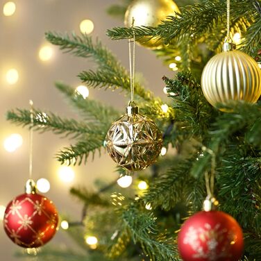 Набір прикрас для ялинки Valery Madelyn 20 шт, 6 см, пластик, червоний та золотий, з гачками | Новорічні кулі для декору