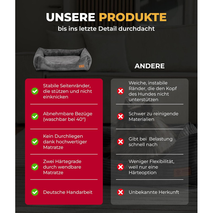 Ортопедичне собаче ліжко HS-Hundebett® Deluxe Cord: м'яке, зручне, зелене, 70x90 см, для великих собак, знімний чохол, неслизьке, зроблено в Німеччині