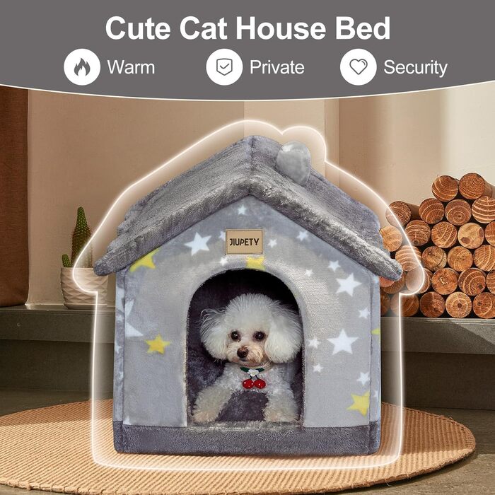 Будка для собак маленьких порід зі зірковим малюнком, L, сіра - зручна та стильна кімната для вашого улюбленця