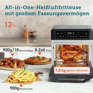 COSORI Air Fryer 12L, 11 Multifunctions, Dehydrating, Proofing Function, Dual Heating, Viewing Window, Airfryer XXL, Convection Oven, Mini Oven, Recipe Book, 7 Accessories, 220℃ Black+Silver Air Fry Oven