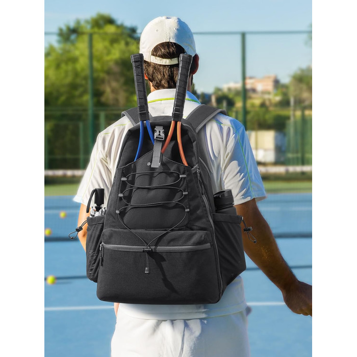 G4Free Tennis Backpack - Large Pickleball Bag for Men & Women - Holds 4 Rackets with Shoe Compartment - Black