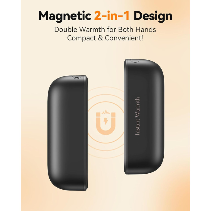 Електричний грієчка для рук 2-в-1 магнітний, 8000 mAh, 3 режими до 60°C, миттєвий нагрів, Dual USB-C, для активного відпочинку, подарунок, Raynauds, чорний