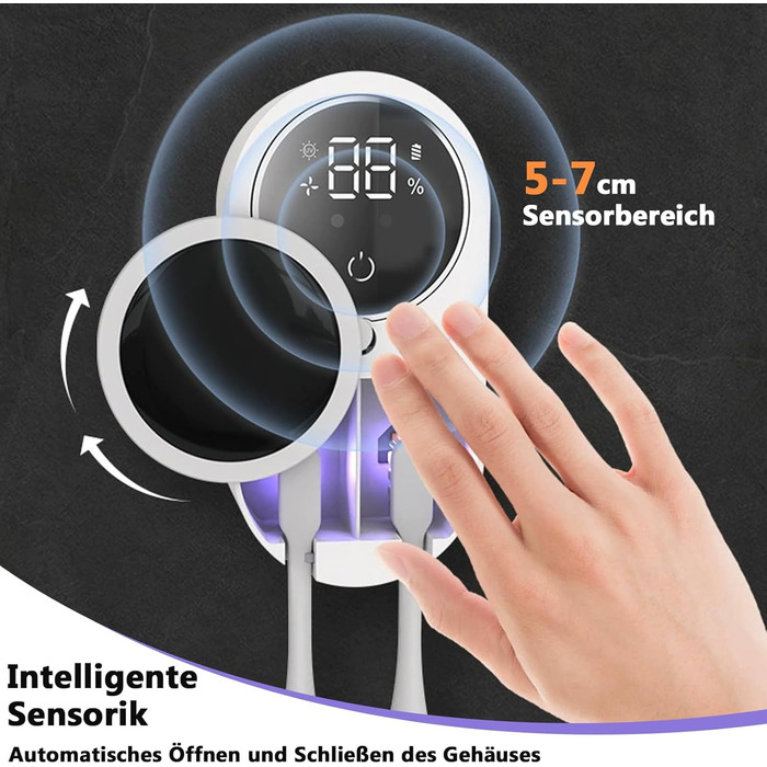 Justup Toothbrush Holder, Toothbrush Sanitizer for Cleaning and Air Drying, LED Smart Screen, Rechargeable Wall Mount for Bathroom, Wall-Mounted Toothbrush Holder for Family Use (White)