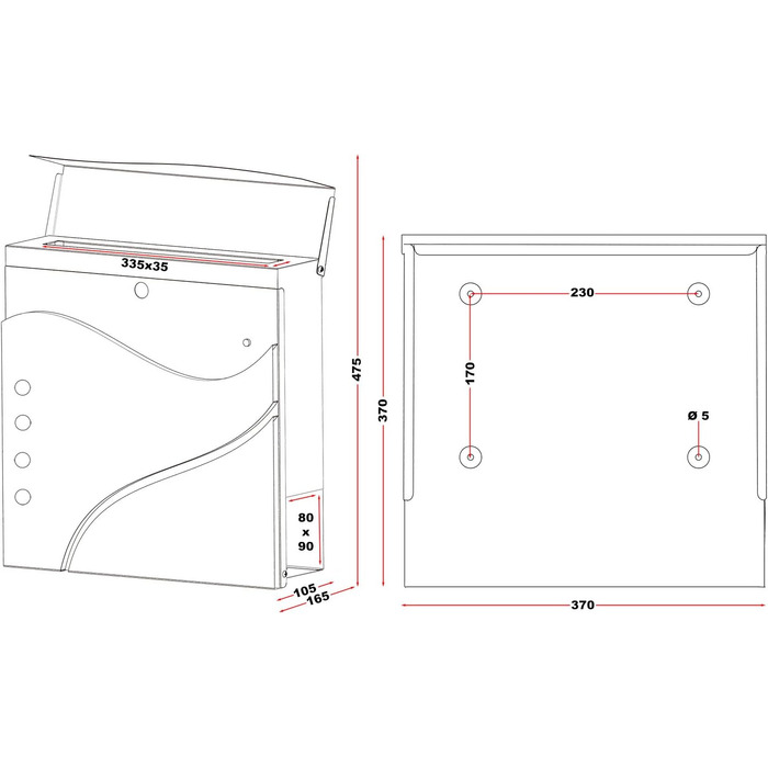 Поштовий ящик Wiltec Designer V24 антрацит/нержавіюча сталь, 370x105x370 мм, настінний, з замком, вікном та газетницею