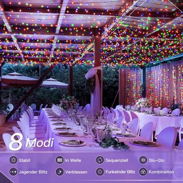 Гірлянда світлодіодна 200 LED, тепле біле світло, з пультом та таймером, 8 режимів, IP44, для прикраси саду, балкону, вечірки, весілля, ялинки (20м)