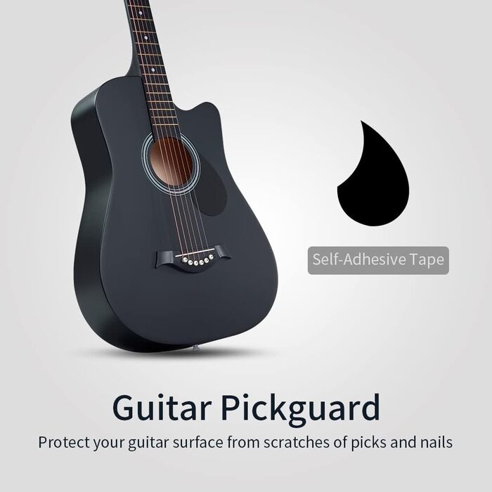 Акустична гітара Lankro 38 дюймів для початківців: чорна гітара Westerngitarre з кейсом, підставкою, медіатором, тюнером, набором струн та інструкцією