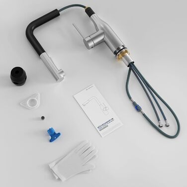 Кран кухонний висувний CECIPA, 360° поворотний, чорний, з витяжним виливом, міцний, без витоків, проста установка, з домішувачем для раковини (щіткова поверхня & чорний колір)