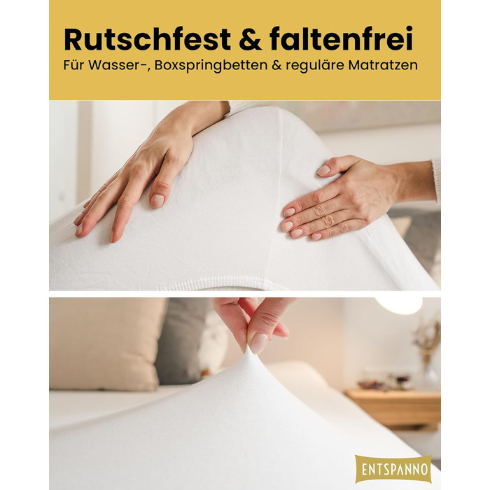 ENTSPANNO Luxury Fitted Sheet 180 x 200 to 200 x 220 cm - Made from soft premium jersey - Ideal for water and box spring beds up to 35cm height - White