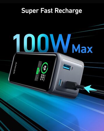 Power Bank Anker Prime 200W, 20000 mAh, Чорний: Швидка зарядка для iPhone, Samsung, MacBook та ін.