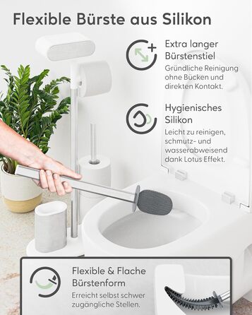 QUALISH Stainless Steel Toilet Paper Holder with Brush - Standing Toilet Paper Roll Holder & WC Kit - White