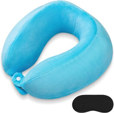 Подушка для шиї, Memory Foam, для подорожей: літак, поїзд, авто, офіс (Блакитна)