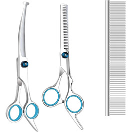 Професійні ножиці для грумінгу собак та котів: титанові, з округлими безпечними кінцями, розріджуючі та прямі ножиці з гребінцем (чорний)