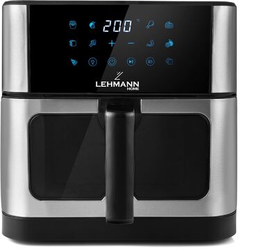 Фритюрниця повітряна LEHMANN з 2 камерами, 2400 Вт, AirFryer XXL з 12 програмами, до 200°C, WiFi, 10л, з вікном, для смаження, випікання, сушіння, грилю