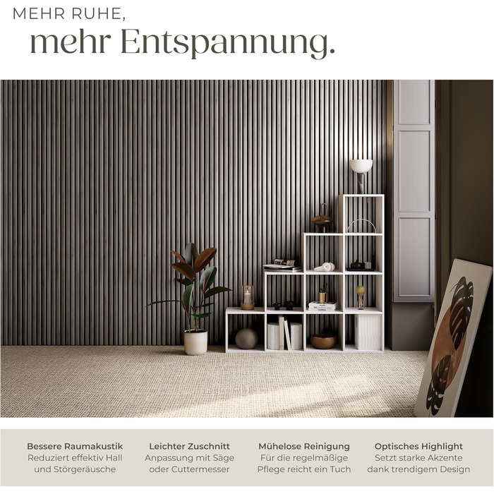 Акустичні 3D-панелі Tectake для стін 120 x 60 x 2,1 см, звукопоглинаючі панелі під дерево для вітальні та кухні, світло-сірий дуб (набір 2 шт.)