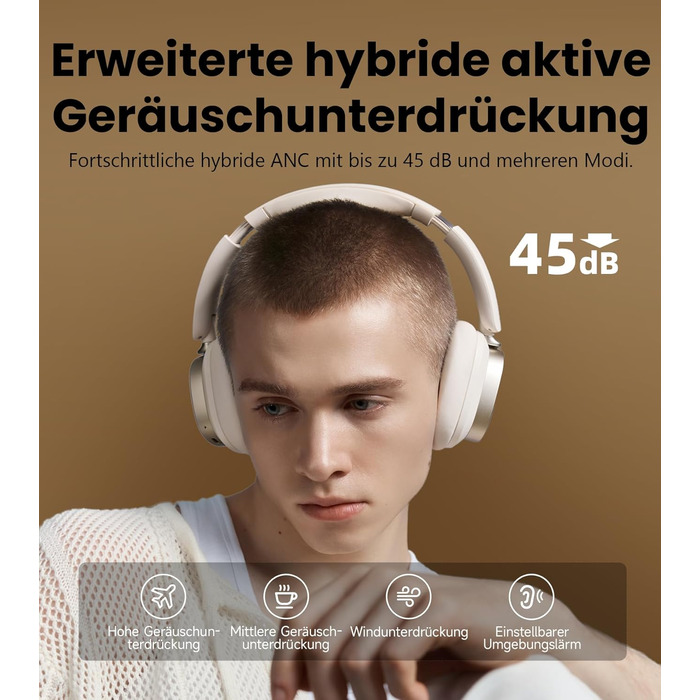 Навушники бездротові Edifier ES850NB з шумозаглушенням, Hi-Res Audio, Bluetooth 5.4, LDAC, 92 год роботи, слонова кістка