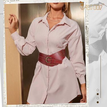 Жіночий вінтажний широкий еластичний пояс JASGOOD з пряжками, стрейч-пояс для карнавалу та косплею, 95 см (для розміру талії 93-104 см) (Бордовий, 65 см: для розміру талії 58-68 см)