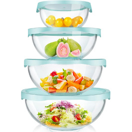 Set of 4 Glass Bowls with Lids (3.5L, 2L, 1L, 0.5L), Large Salad Bowl with Lid, Round Kitchen Baking Bowls for Cooking, Mixing, and Storing Food, Dishwasher Safe